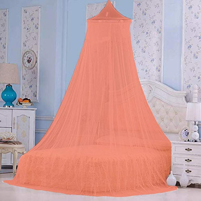 Shree Kriday Polyester Adults Washable King Size Bed Hanging Round Mosquito Net(Orange, Ceiling Hung)