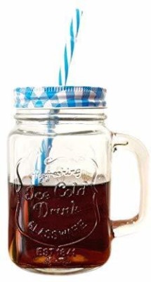 TATLA Glass Jar With Lid And Reusable Straw - 450 ml, 1 Piece, Multicolour Glass Mason Jar(450 ml)