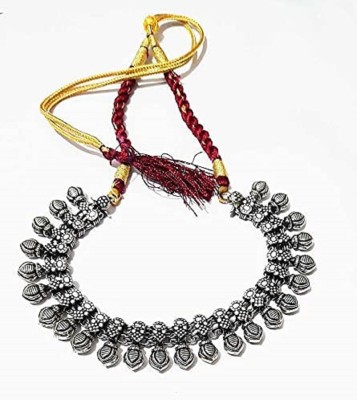 JDDCART Oxidized silver tribal necklace in adjustable dori for Indowestern dressing Brass Necklace