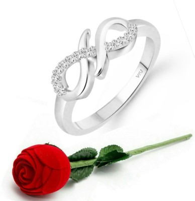 VIGHNAHARTA Vighnaharta Stylish (CZ) Rhodium Plated Ring with Scented Velvet Rose Ring Box for women and girls and your Valentine. Alloy Cubic Zirconia Rhodium Plated Ring