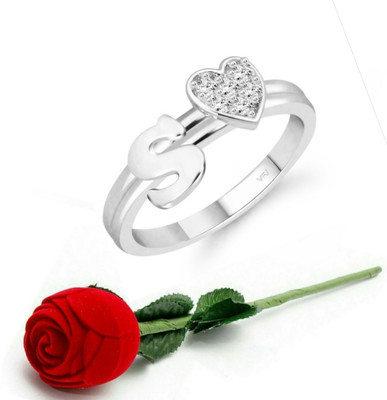 VIGHNAHARTA Vighnaharta cz alloy Rhodium plated Valentine collection Initial '' S '' Letter with heart ring alphabet collection with Scented Velvet Rose Ring Box for women and girls and your Valentine. Alloy Cubic Zirconia Rhodium Plated Ring