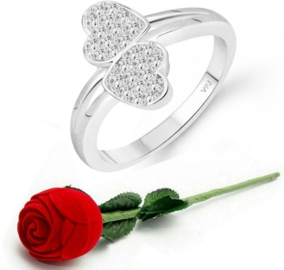 VIGHNAHARTA valentine day ring rose box Glory Double Heart Rhodium Plated (CZ) Ring Alloy Cubic Zirconia Rhodium Plated Ring