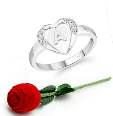 VIGHNAHARTA Vighnaharta cz alloy Rhodium plated Valentine collection Initial '' A '' Letter in heart ring alphabet collection with Scented Velvet Rose Ring Box for women and girls and your Valentine. Alloy Cubic Zirconia Rhodium Plated Ring