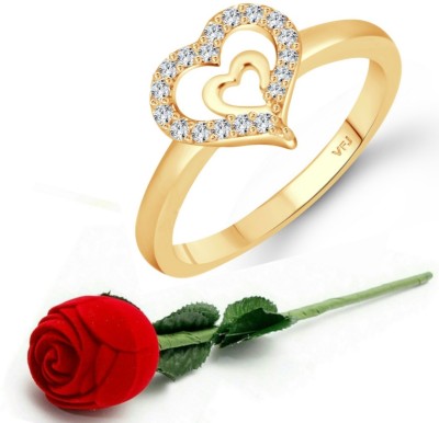 VIGHNAHARTA Vighnaharta Glory Charming Heart Rhodium Plated (CZ) Ring with Scented Velvet Rose Ring Box for women and girls and your Valentine. Alloy Cubic Zirconia Gold Plated Ring