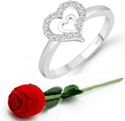 VIGHNAHARTA Vighnaharta Glory Charming Heart Rhodium Plated (CZ) Ring with Scented Velvet Rose Ring Box for women and girls and your Valentine. Alloy Cubic Zirconia Rhodium Plated Ring