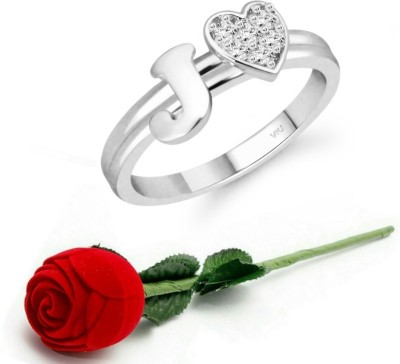 VIGHNAHARTA Vighnaharta cz alloy Rhodium plated Valentine collection Initial '' J '' Letter with heart ring alphabet collection with Scented Velvet Rose Ring Box for women and girls and your Valentine. Alloy Cubic Zirconia Rhodium Plated Ring