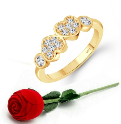 VIGHNAHARTA Vighnaharta Couple Heart (CZ) Gold Plated Ring with Scented Velvet Rose Ring Box for women and girls and your Valentine. Alloy Cubic Zirconia Gold Plated Ring