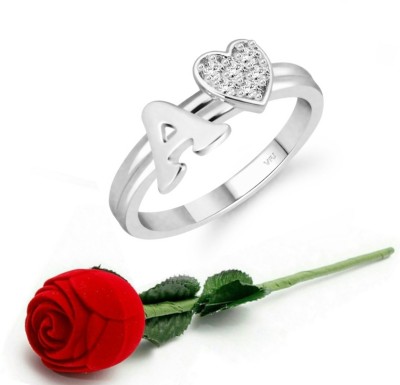VIGHNAHARTA Vighnaharta cz alloy Rhodium plated Valentine collection Initial '' A'' Letter with heart ring alphabet collection with Scented Velvet Rose Ring Box for women and girls and your Valentine. Alloy Cubic Zirconia Rhodium Plated Ring