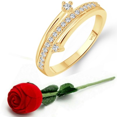 VIGHNAHARTA Vighnaharta Beauty Craft (CZ) Gold Ring with Scented Velvet Rose Ring Box for women and girls and your Valentine. Alloy Cubic Zirconia Gold Plated Ring