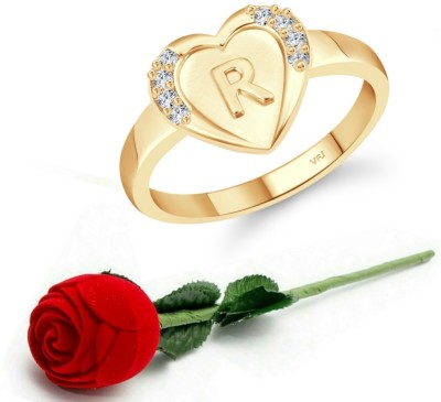 VIGHNAHARTA Vighnaharta cz alloy Gold plated Valentine collection Initial '' R '' Letter in heart ring alphabet collection with Scented Velvet Rose Ring Box for women and girls and your Valentine. Alloy Cubic Zirconia Gold Plated Ring