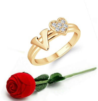 VIGHNAHARTA Vighnaharta cz alloy Gold plated Valentine collection Initial '' V '' Letter with heart ring alphabet collection with Scented Velvet Rose Ring Box for women and girls and your Valentine. Alloy Cubic Zirconia Gold Plated Ring