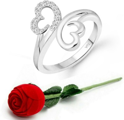 VIGHNAHARTA valentine day ring rose box Modish Double Heart (CZ) Rhodium Plated Ring Alloy Cubic Zirconia Rhodium Plated Ring