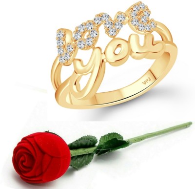 VIGHNAHARTA Valentine message Love (CZ) Gold Plated Ring Alloy Cubic Zirconia Gold Plated Ring