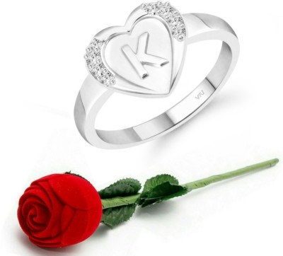 VIGHNAHARTA Vighnaharta cz alloy Rhodium plated Valentine collection Initial '' K '' Letter in heart ring alphabet collection with Scented Velvet Rose Ring Box for women and girls and your Valentine. Alloy Cubic Zirconia Rhodium Plated Ring