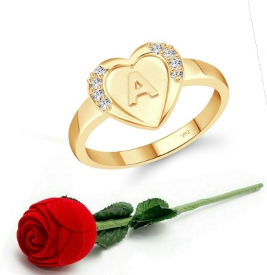 VIGHNAHARTA Vighnaharta cz alloy Gold plated Valentine collection Initial '' A '' Letter in heart ring alphabet collection with Scented Velvet Rose Ring Box for women and girls and your Valentine. Alloy Cubic Zirconia Gold Plated Ring