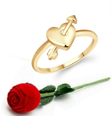 VIGHNAHARTA Vighnaharta Stylish Curve Heart Ring CZ Gold Plated Alloy Ring with Scented Velvet Rose Ring Box for women and girls and your Valentine. Alloy Gold Plated Ring