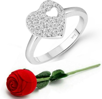 VIGHNAHARTA Vighnaharta Glory Heart Rhodium Plated (CZ) Ring with Scented Velvet Rose Ring Box for women and girls and your Valentine. Alloy Cubic Zirconia Rhodium Plated Ring