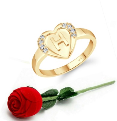 VIGHNAHARTA Vighnaharta cz alloy Gold plated Valentine collection Initial '' H '' Letter in heart ring alphabet collection with Scented Velvet Rose Ring Box for women and girls and your Valentine. Alloy Cubic Zirconia Gold Plated Ring