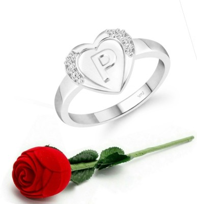 VIGHNAHARTA Vighnaharta cz alloy Rhodium plated Valentine collection Initial '' P '' Letter in heart ring alphabet collection with Scented Velvet Rose Ring Box for women and girls and your Valentine. Alloy Cubic Zirconia Rhodium Plated Ring