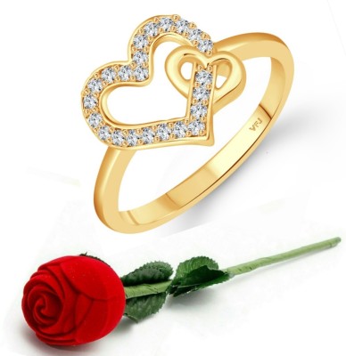 VIGHNAHARTA Vighnaharta Incredible Heart Gold Plated CZ Ring with Scented Velvet Rose Ring Box for women and girls and your Valentine. Alloy Cubic Zirconia Gold Plated Ring