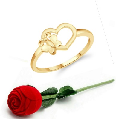 VIGHNAHARTA Vighnaharta Cute Butterfly Heart CZ Gold Plated Ring with Scented Velvet Rose Ring Box for women and girls and your Valentine. Alloy Gold Plated Ring