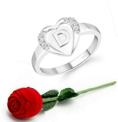VIGHNAHARTA Vighnaharta cz alloy Rhodium plated Valentine collection Initial '' D '' Letter in heart ring alphabet collection with Scented Velvet Rose Ring Box for women and girls and your Valentine. Alloy Cubic Zirconia Rhodium Plated Ring