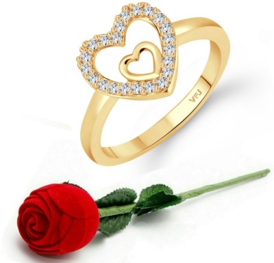 VIGHNAHARTA valentine day ring rose box Silver Royal Heart Designer Ring for Women and Girls Alloy Cubic Zirconia Gold Plated Ring