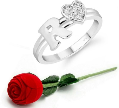 VIGHNAHARTA Vighnaharta cz alloy Rhodium plated Valentine collection Initial '' R '' Letter with heart ring alphabet collection with Scented Velvet Rose Ring Box for women and girls and your Valentine. Alloy Cubic Zirconia Rhodium Plated Ring