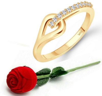 VIGHNAHARTA Vighnaharta Floral (CZ) Gold Plated Ring with Scented Velvet Rose Ring Box for women and girls and your Valentine. Alloy Cubic Zirconia Gold Plated Ring