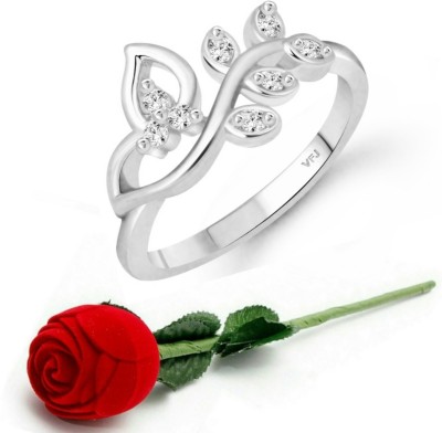 VIGHNAHARTA valentine day ring rose box Pressing Leaf (CZ) Rhodium Plated Ring Alloy Cubic Zirconia Rhodium Plated Ring