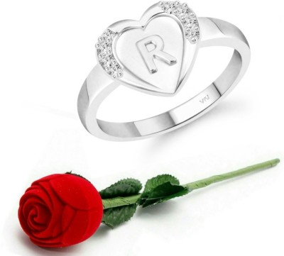 VIGHNAHARTA Vighnaharta cz alloy Rhodium plated Valentine collection Initial '' R '' Letter in heart ring alphabet collection with Scented Velvet Rose Ring Box for women and girls and your Valentine. Alloy Cubic Zirconia Rhodium Plated Ring