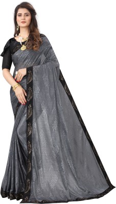 V-Art Printed Bollywood Lycra Blend Saree(Grey)