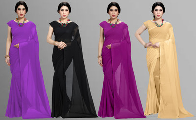 kashvi sarees Solid/Plain Bollywood Chiffon Saree(Pack of 4, Multicolor)
