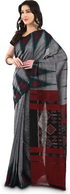 FABSCRAFT Woven Ikkat Pure Cotton Saree(Grey)