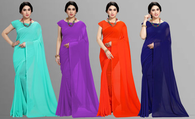 Anand Sarees Solid/Plain Bollywood Chiffon Saree(Pack of 4, Multicolor)