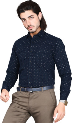 5TH ANFOLD Men Printed Formal Dark Blue Shirt