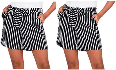 Rzlecort Striped Women White, Black Regular Shorts