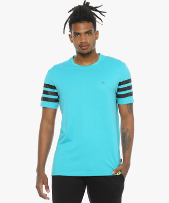CAMPUS SUTRA Striped Men Round Neck Blue T-Shirt