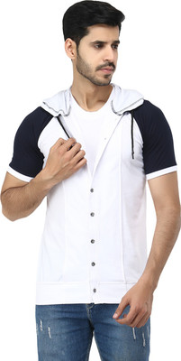 Black Collection Colorblock Men Hooded Neck Dark Blue, White T-Shirt