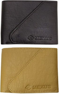 MEXUS Men Black, Beige Artificial Leather Wallet(5 Card Slots, Pack of 2)