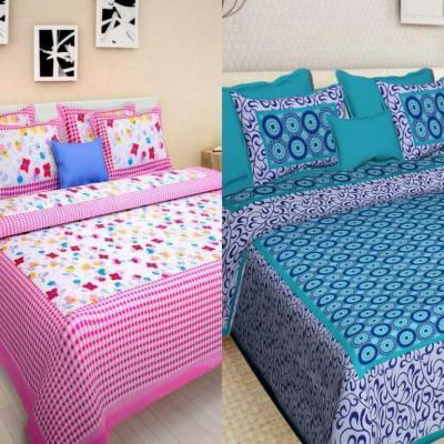 DHAKAD 150 TC Cotton Double Floral Flat Bedsheet(Pack of 2, Pink)