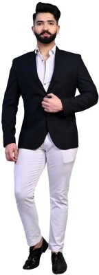 Golden Tree Solid Single Breasted Formal Men Blazer(Dark Blue)