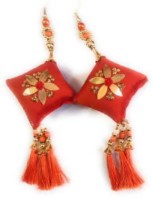 LIBAS FASHION Latkan Hand made Women's Fabric Silk Ethnic Work Hanging Tassel Latkan for Saree Blouse Dupatta Lehenga Gown Dress Set of 2 Brooch(Orange)