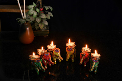 Fashion Bizz Handicraft Hathi/Elephant Tea-Light Holder Cotton 1 - Cup Tealight Holder Set(Multicolor, Pack of 6)