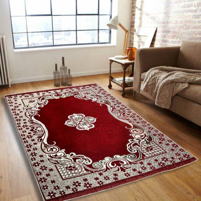 RD Red Cotton Carpet(4 ft,  X 6 ft, Rectangle)
