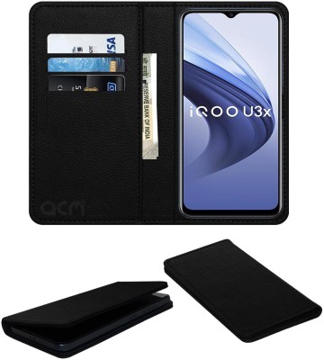 ACM Flip Cover for Vivo Iqoo U3x(Black, Cases with Holder, Pack of: 1)