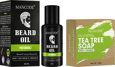 MANCODE BEARD OIL PATCHOULI, 60ml + TEA TREE OIL CONTROL SOAP, 125gm(2 Items in the set)