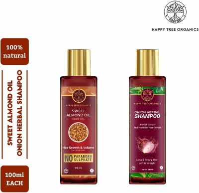 Happytree Organics Onion Herbal Shampoo and Sweet Almond Oil for Hairfall Control, Dandruff Control, Nourishment, Scalp Cleansing and Promotes Hair Growth Hair Oil(200 ml)