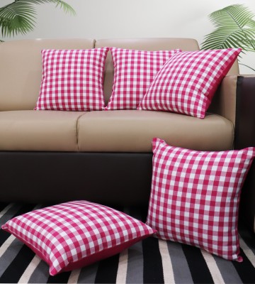 AIRWILL Checkered Cushions & Pillows Cover(Pack of 5, 40 cm*40 cm, Pink)