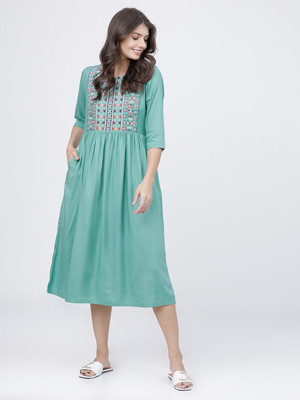 Vishudh Women Solid A-line Kurta(Light Blue)
